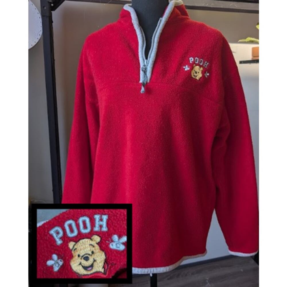 Disney Winnie The Pooh Embroidered Fleece Pullover Size Medium 90s Y2K Pooh Bear